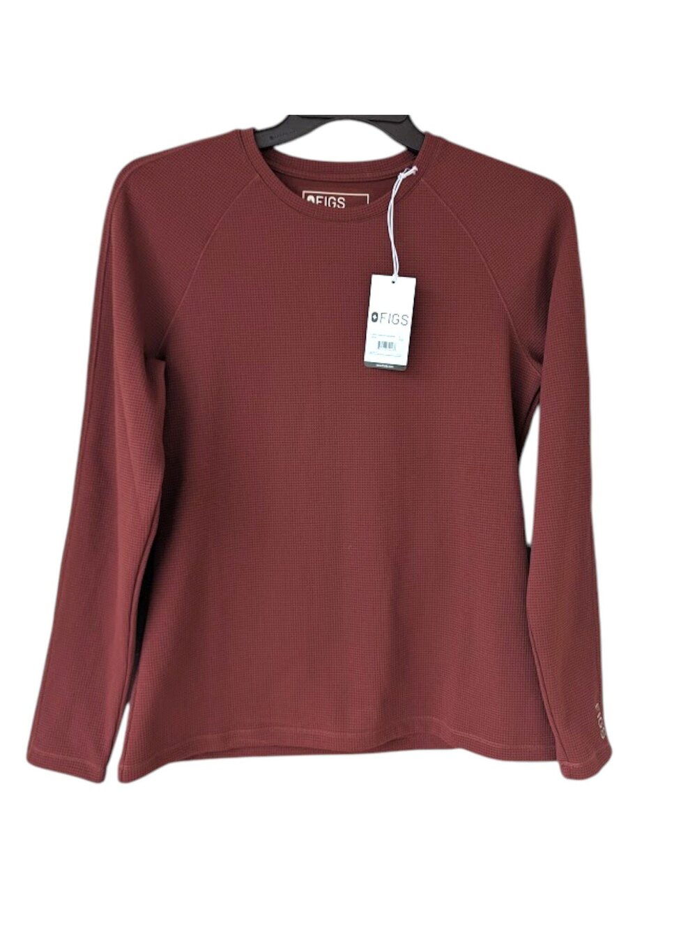 FIGS Technical Collection Waffle Knit Long Sleeve Shirt Womens L Burgundy NWT